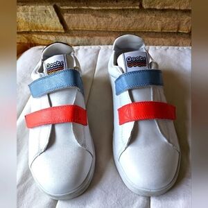 GOATs Leather White Sneakers with Red and Blue Straps_8.5